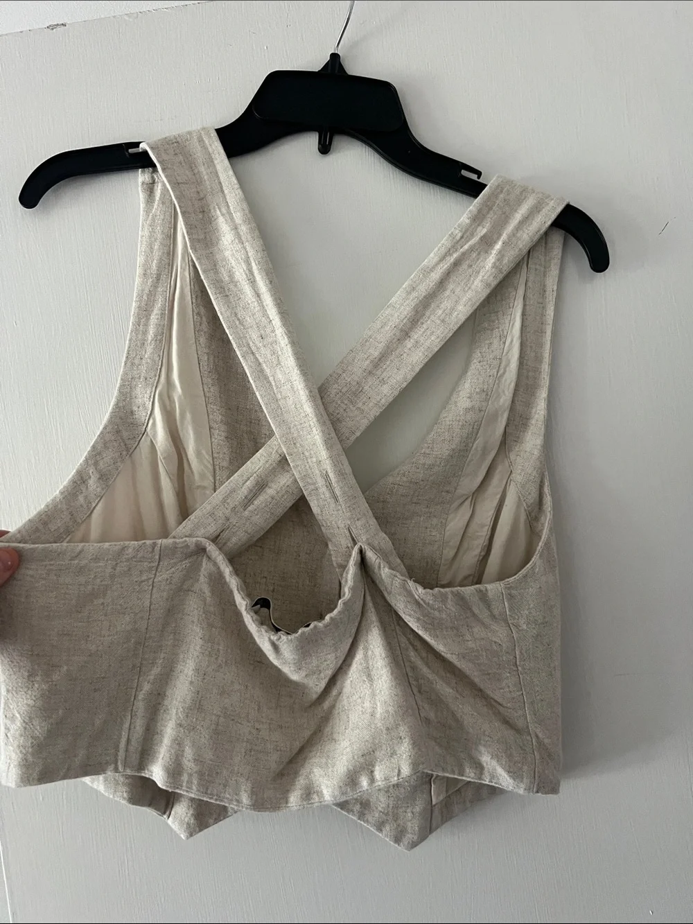 Abercrombie and Fitch Linen-Blend V-Neck Button Front Women's Vest - Natural